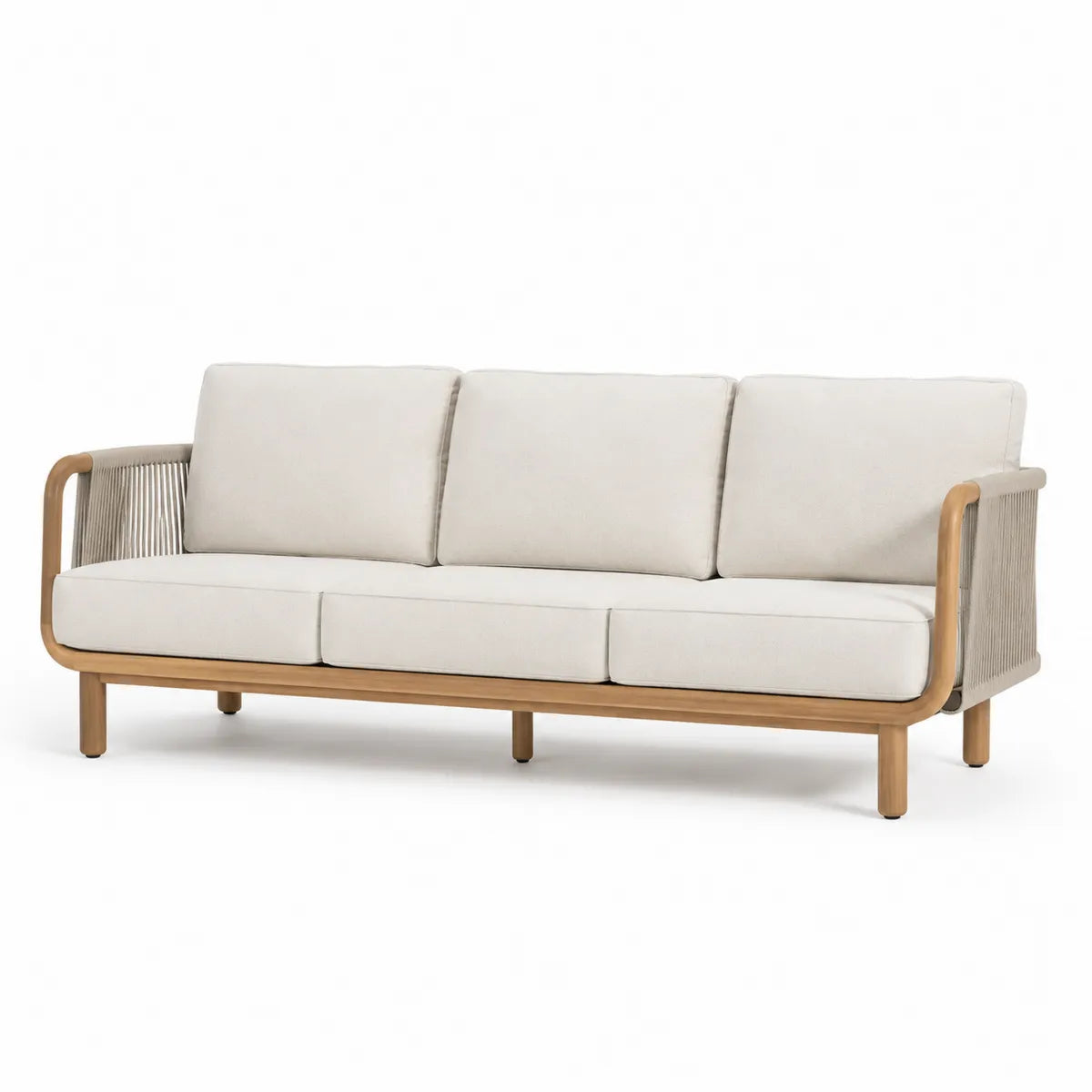 Sofa 3-osobowa beżowa poliester i teak