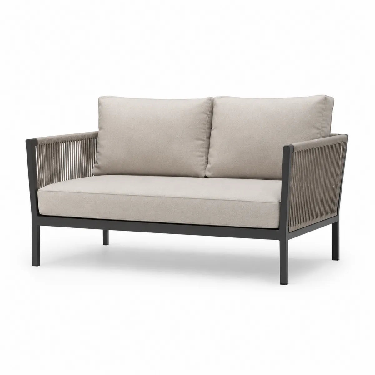 Sofa ogrodowa dwuosobowa z aluminium i beżową tkaniną