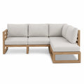 Narożna sofa z drewna tekowego z beżowymi poduszkami 210x210x80 cm