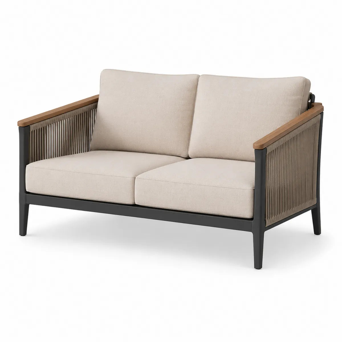 Dwuosobowa sofa z poduszkami z poliestru i aluminiowym stelażem