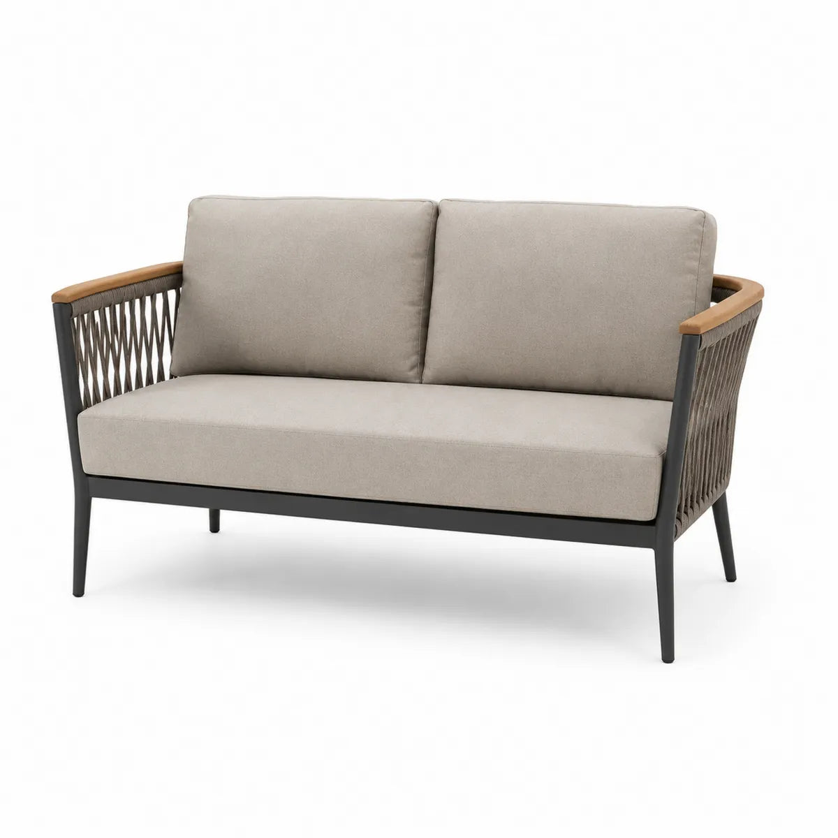 Sofa ogrodowa 2-osobowa z aluminium i drewna, 140x70x80 cm