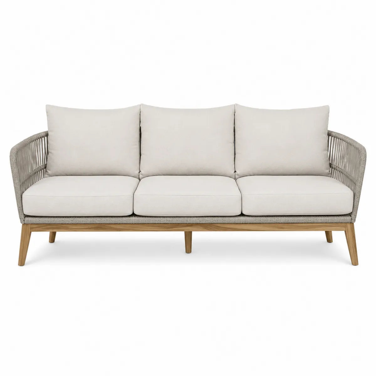 Sofa ogrodowa 3-osobowa beżowa z aluminium i drewna teak 210 cm