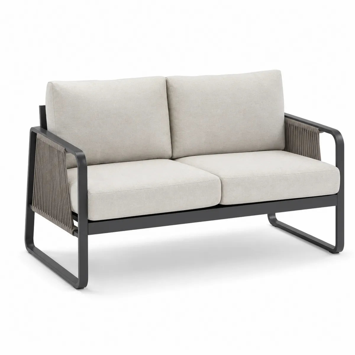 Sofa ogrodowa dwuosobowa, metal, beżowa, 130 cm