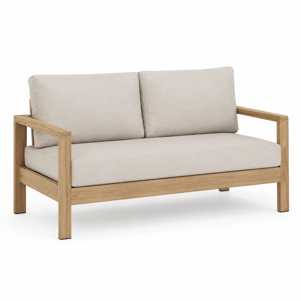 Dwuosobowa sofa z drewna teak i beżowej tkaniny