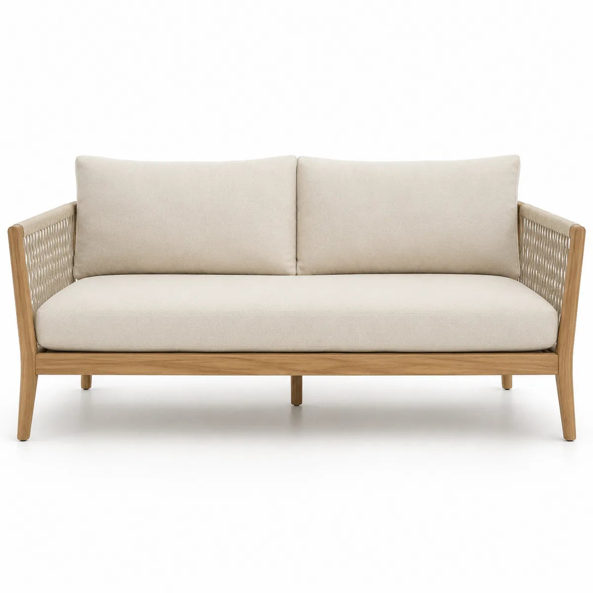 Sofa 3-osobowa z drewna teak i poliesteru beżowa