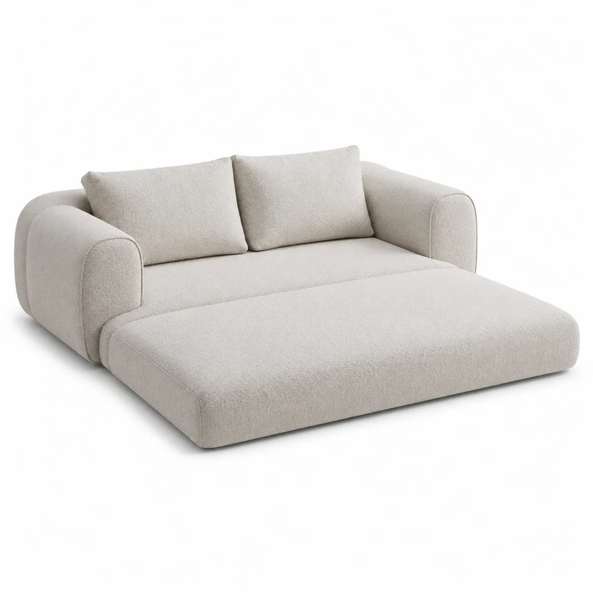 Sofa rozkładana beżowa tkanina poliestrowa 200x140 cm