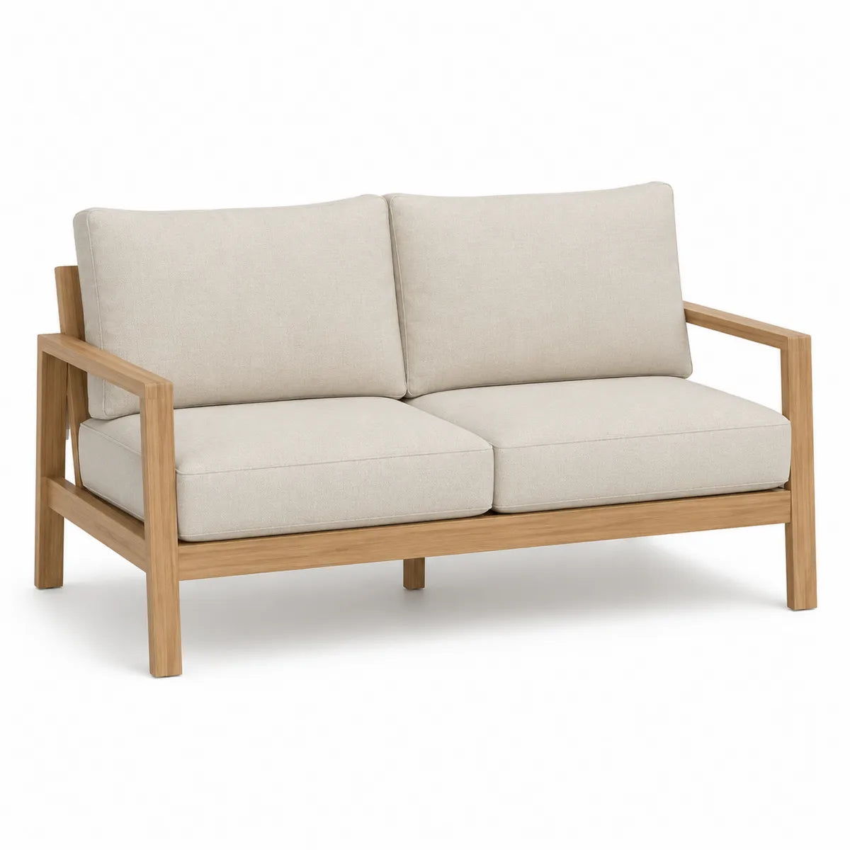 Dwuosobowa sofa teakowa z beżową tapicerką 135 cm