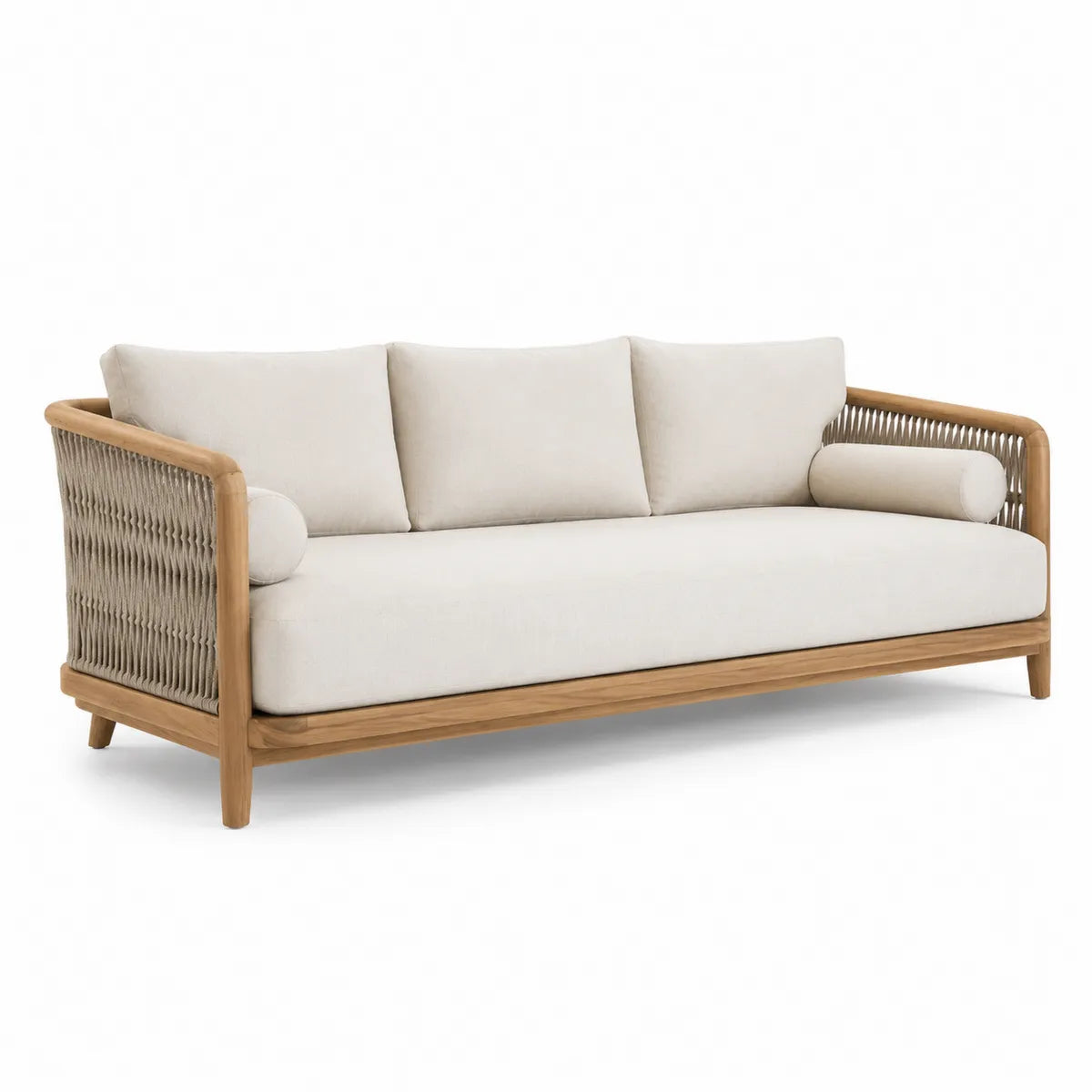 Sofa ogrodowa z drewna teak z poduszkami kremowa 200x85x75cm