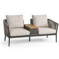 Podwójna sofa ogrodowa aluminiowa z teakowym stolikiem