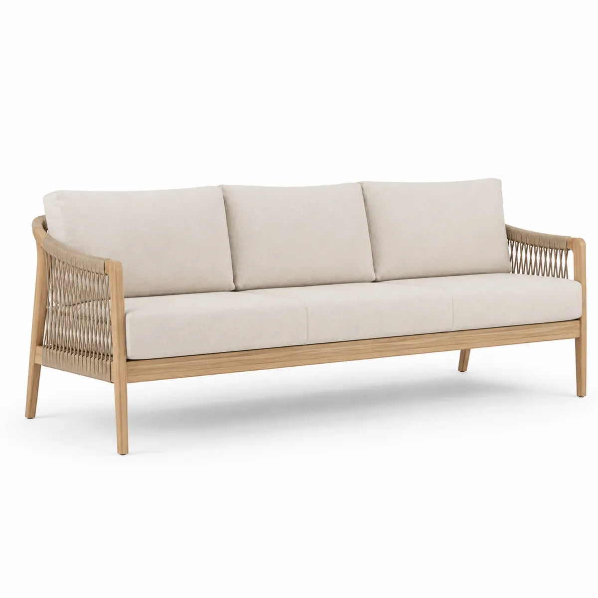 Sofa trzyosobowa z technorattanu i drewna dębowego 210x85x75 cm