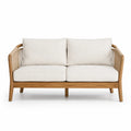 Dwuosobowa sofa z drewna teak i kremowej tkaniny