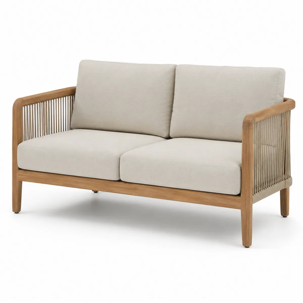 Dwuosobowa sofa z drewna tekowego z bawełnianymi poduszkami