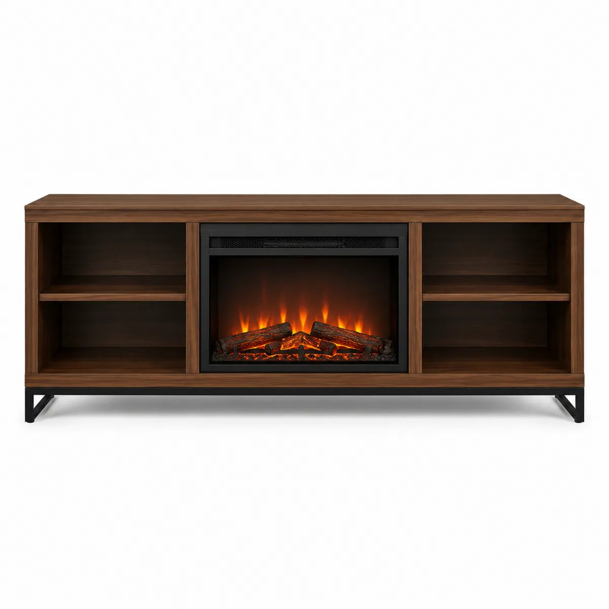 Szafka RTV z elektrycznym kominkiem z drewna orzechowego i metalową ramą 140x45x60 cm