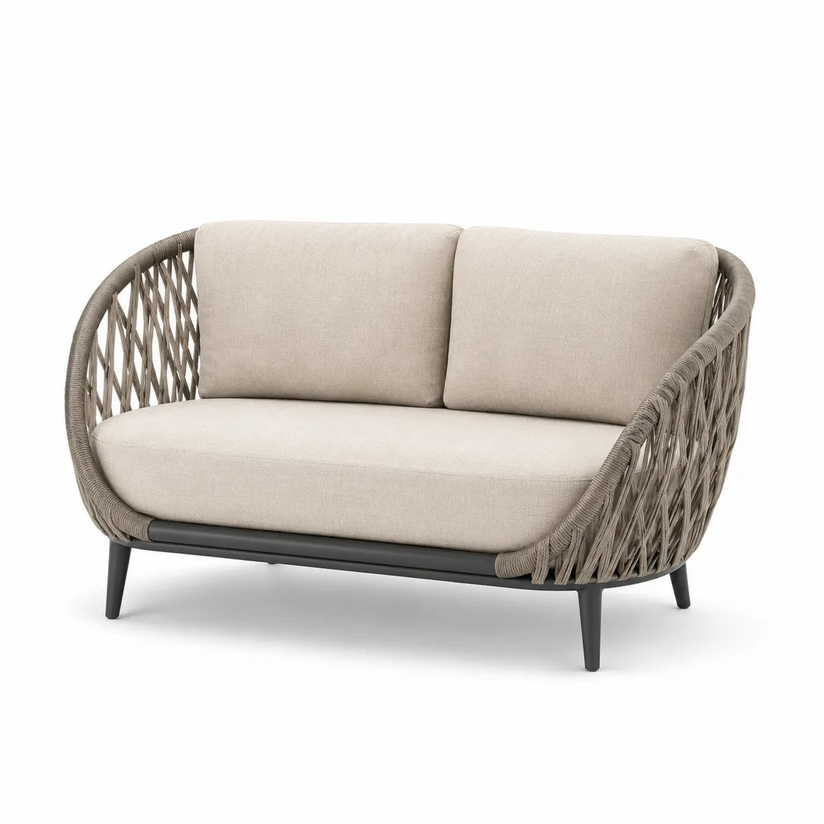 Dwuosobowa sofa z aluminium i poliestru z beżową plecionką 150cm