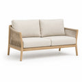 Sofa dwuosobowa drewno teak poliester beżowa