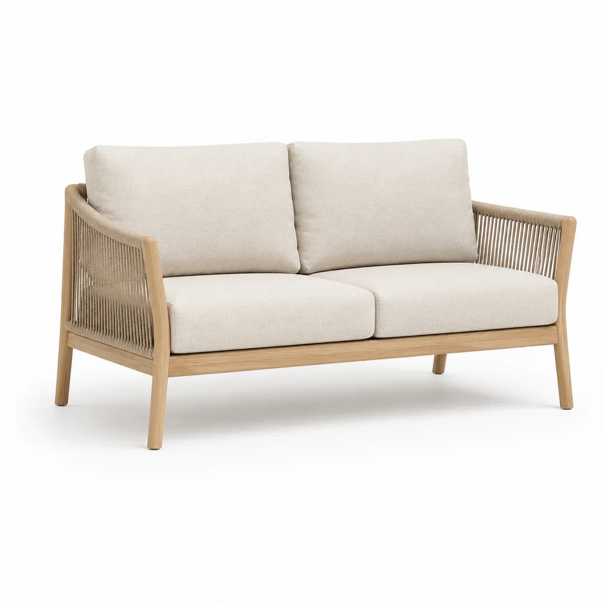 Sofa dwuosobowa drewno teak poliester beżowa