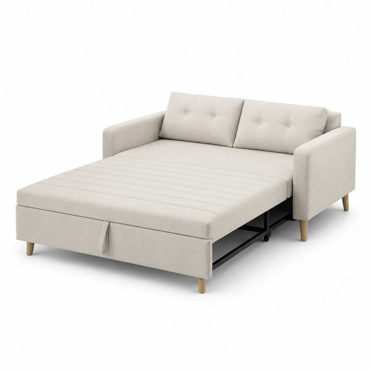 Sofa rozkładana beżowa poliester 200 cm