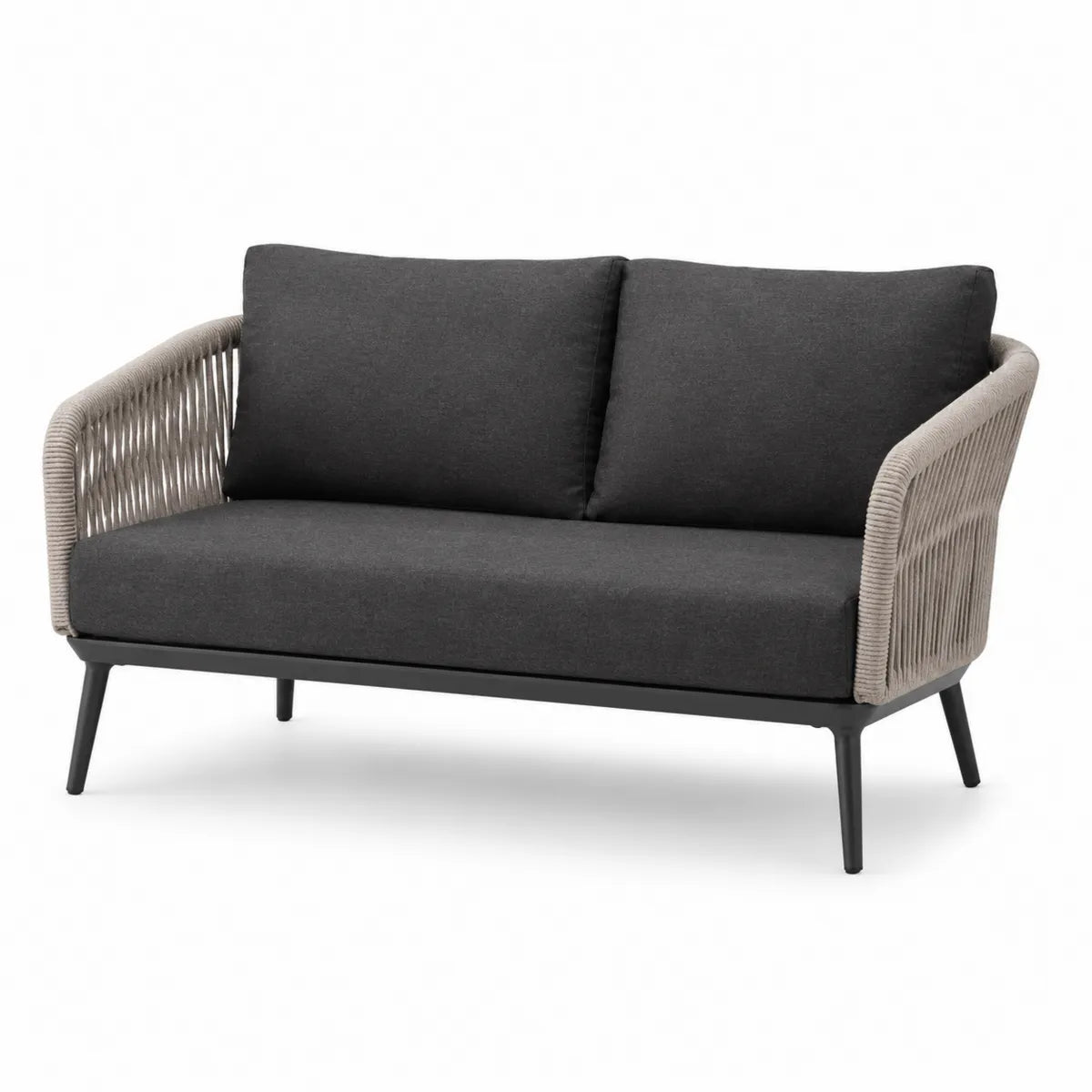 Dwuosobowa sofa z tkaniny poliestrowej i aluminium, antracytowa