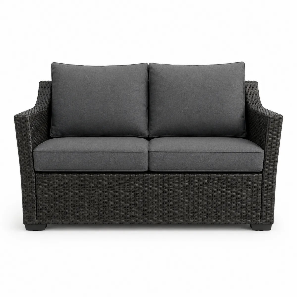 Dwuosobowa sofa ogrodowa z technorattanu z poliestrowymi poduszkami