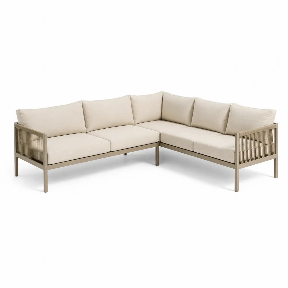 Narożna sofa ogrodowa z aluminium i poliestrowymi poduszkami beżowa 230x230 cm