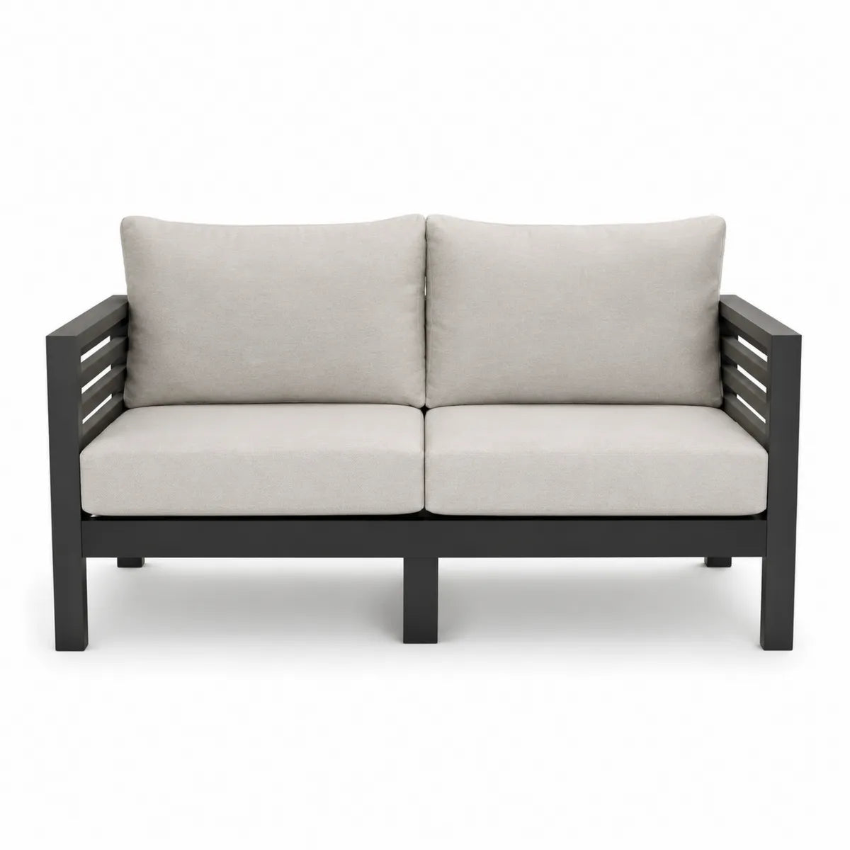 Sofa dwuosobowa metal antracytowy poduszki poliester beżowe 130 cm