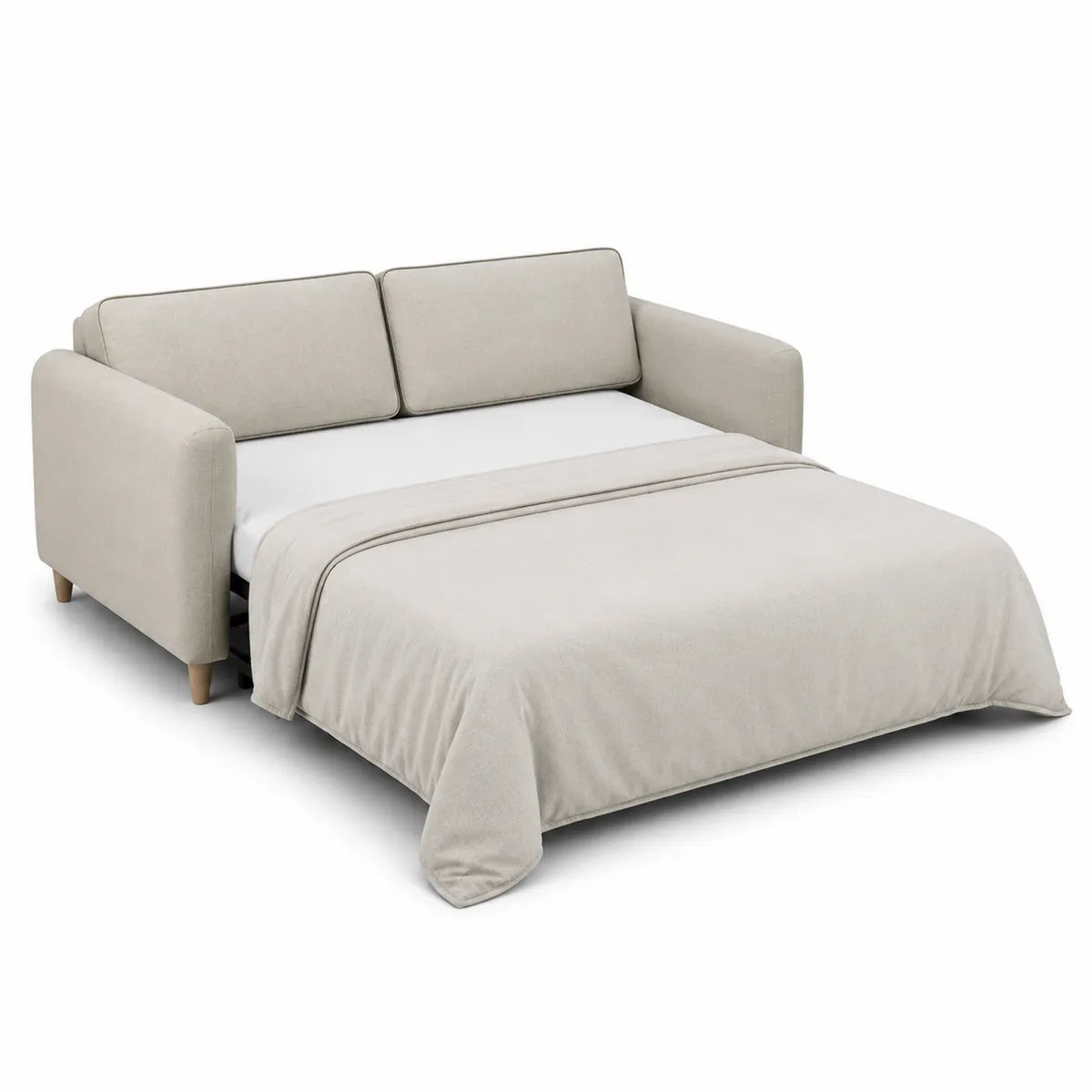 Sofa rozkładana z tkaniny lnianej beżowa 200 cm x 145 cm
