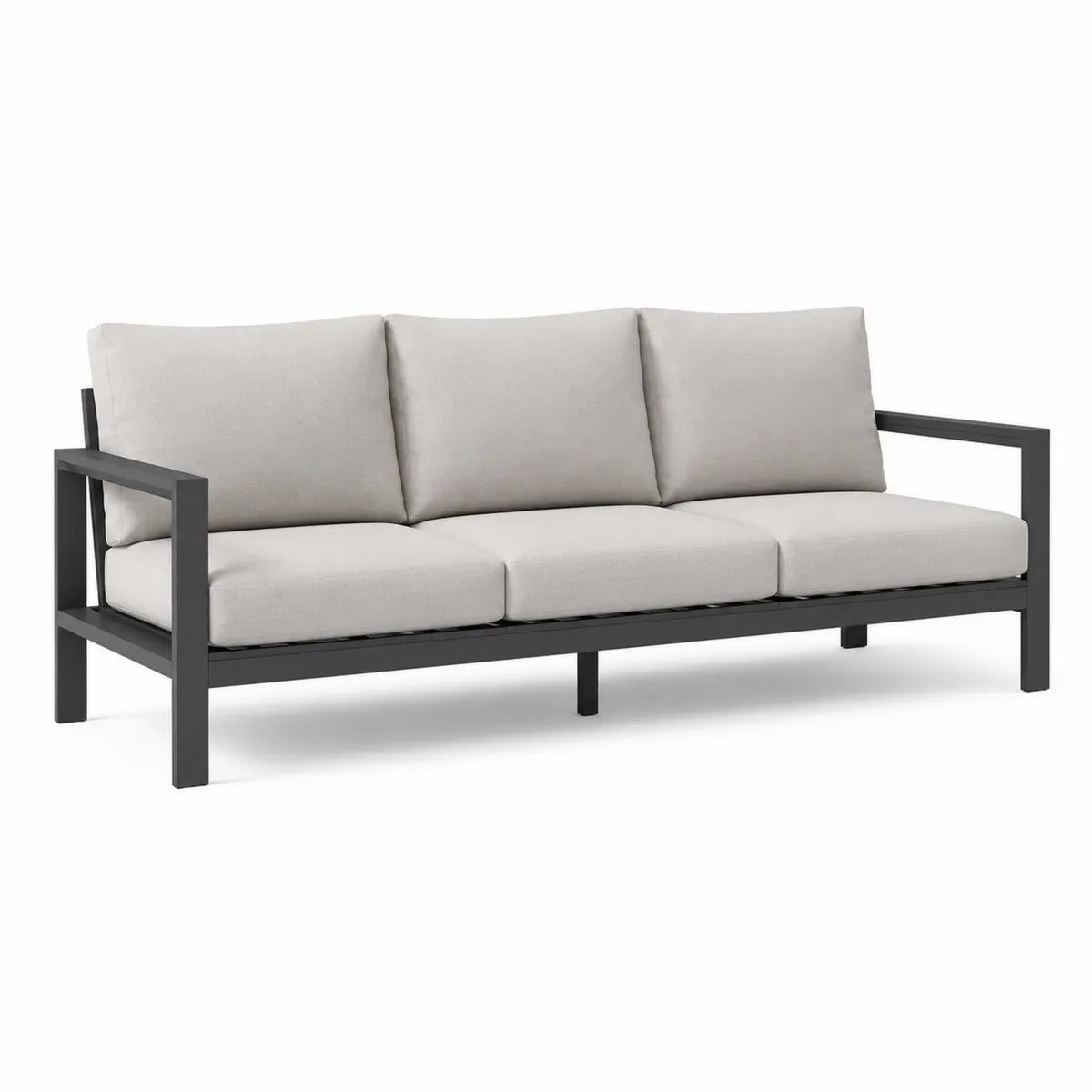 Sofa ogrodowa 3-osobowa aluminiowa, tkanina wodoodporna, szara
