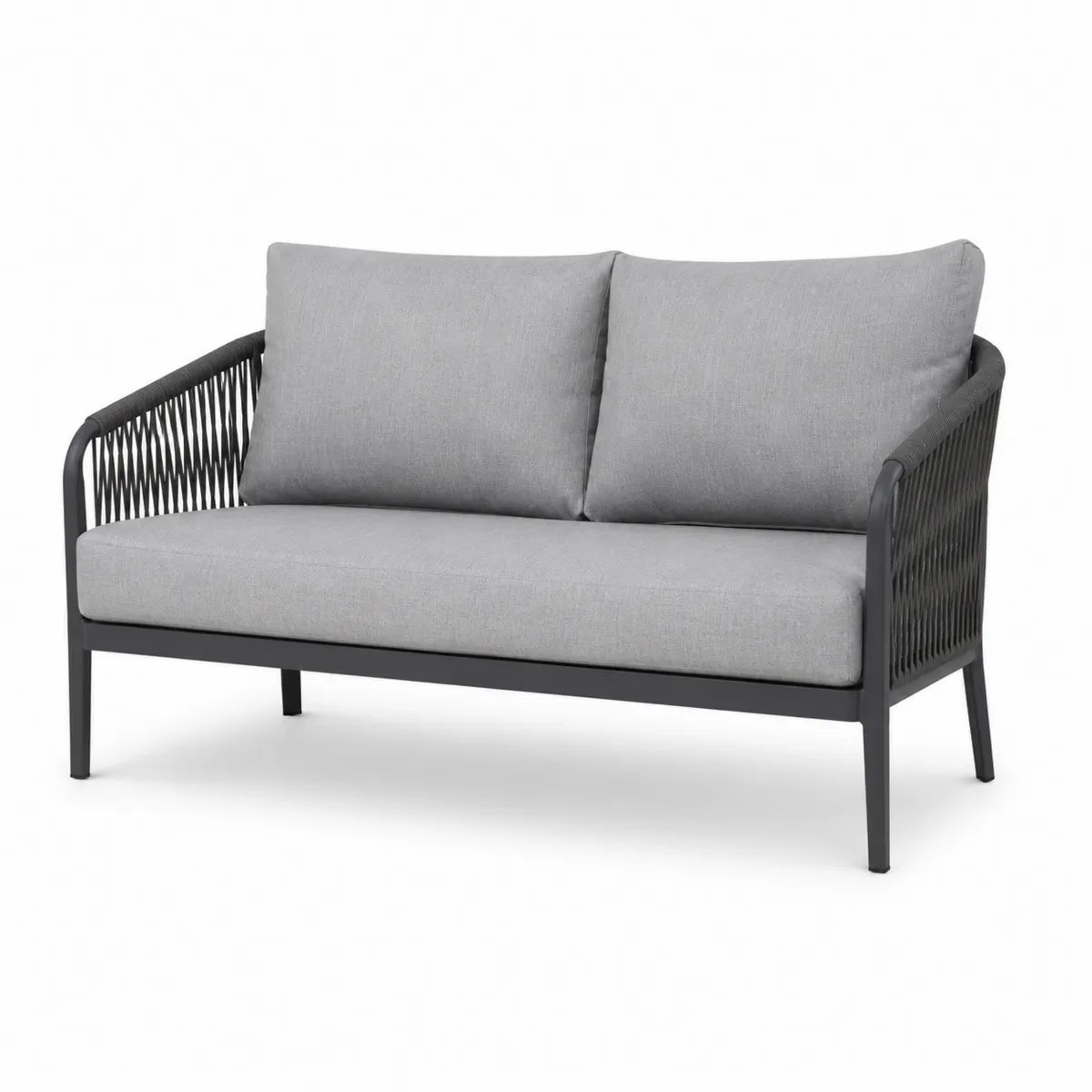 Dwuosobowa sofa zewnętrzna szara stalowa rama poliester