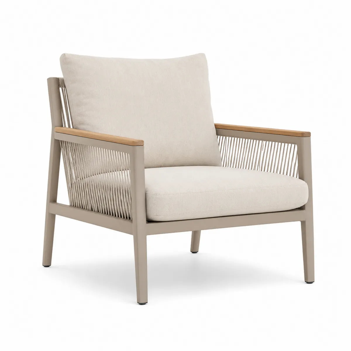 Fotel ogrodowy z aluminium i drewna teak, beżowy