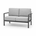 Aluminiowa sofa ogrodowa z jasnoszarą tapicerką