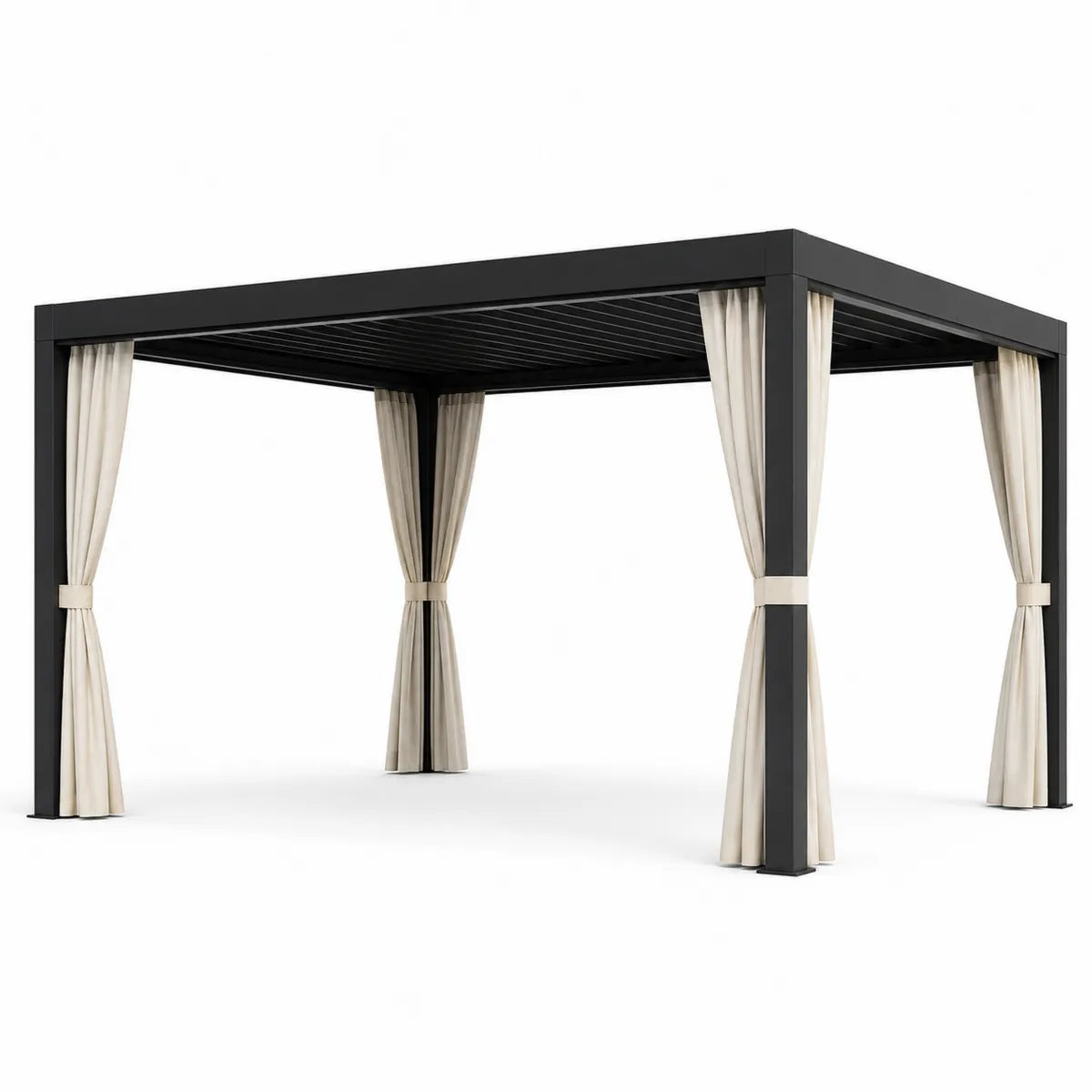 Altana ogrodowa z aluminium z zasłonami, czarno-beżowa, 400x300x250 cm