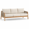Sofa ogrodowa 3-osobowa z drewna tekowego i sznura beżowa 200x80x85 cm