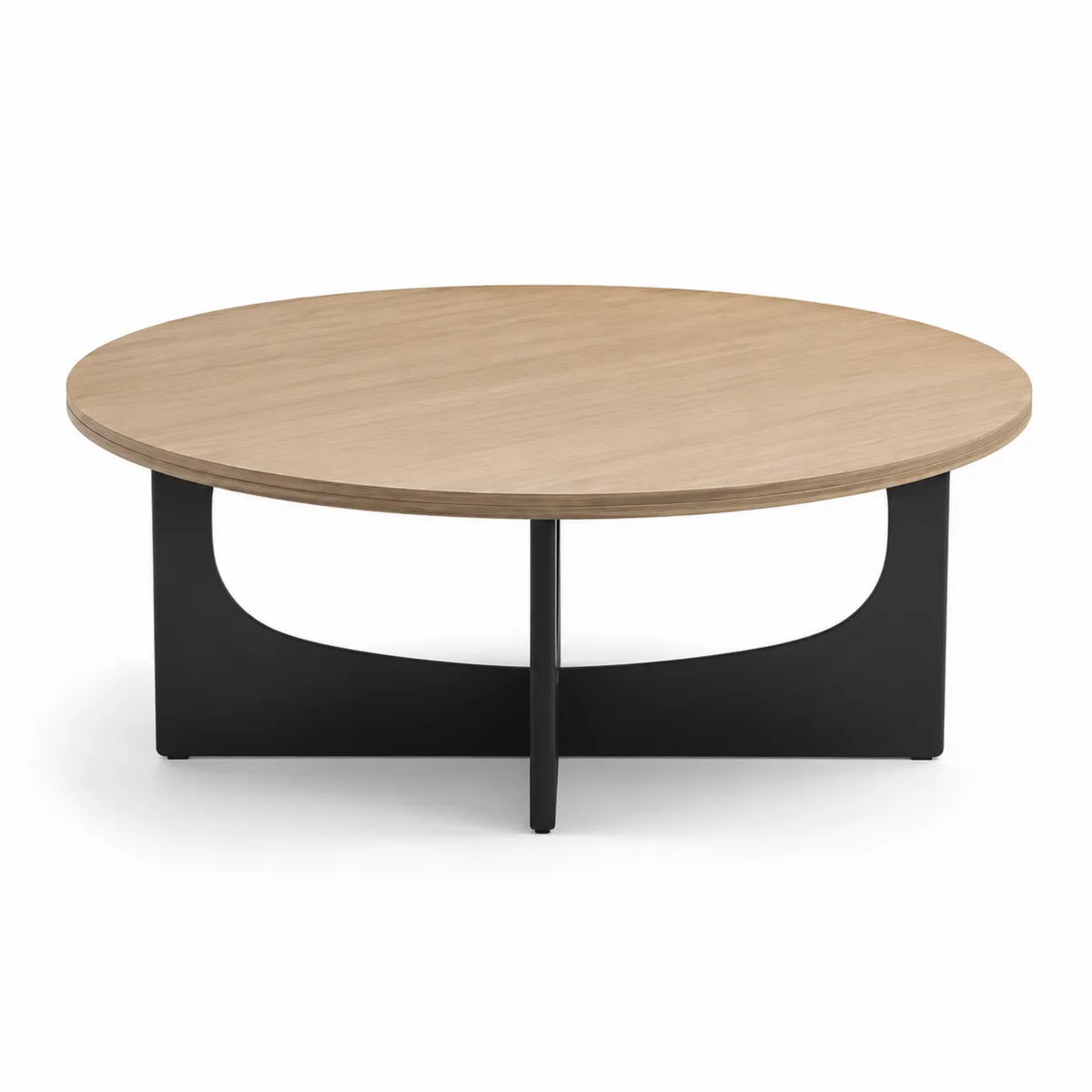 Okrągły stolik kawowy drewniany blat stalowe nogi 45 cm x 90 cm czarny/dąb