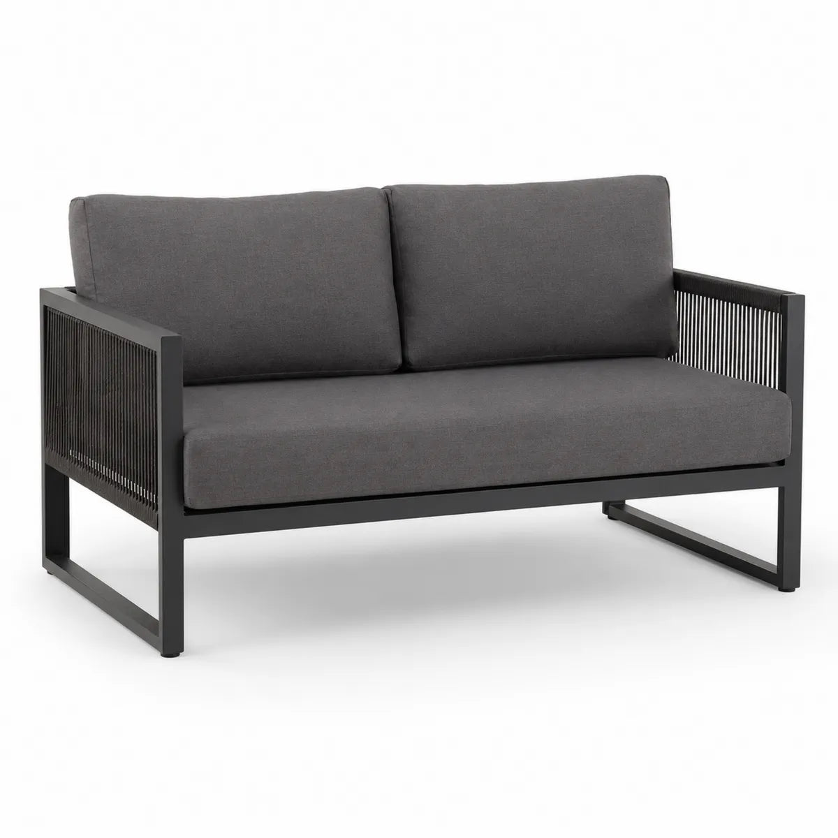 Sofa dwuosobowa ogrodowa z aluminium i tkaniny poliester, czarna i szara