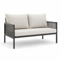 Dwuosobowa sofa ogrodowa metal beżowa tkanina 120 cm