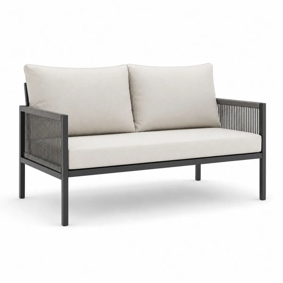 Dwuosobowa sofa ogrodowa metal beżowa tkanina 120 cm