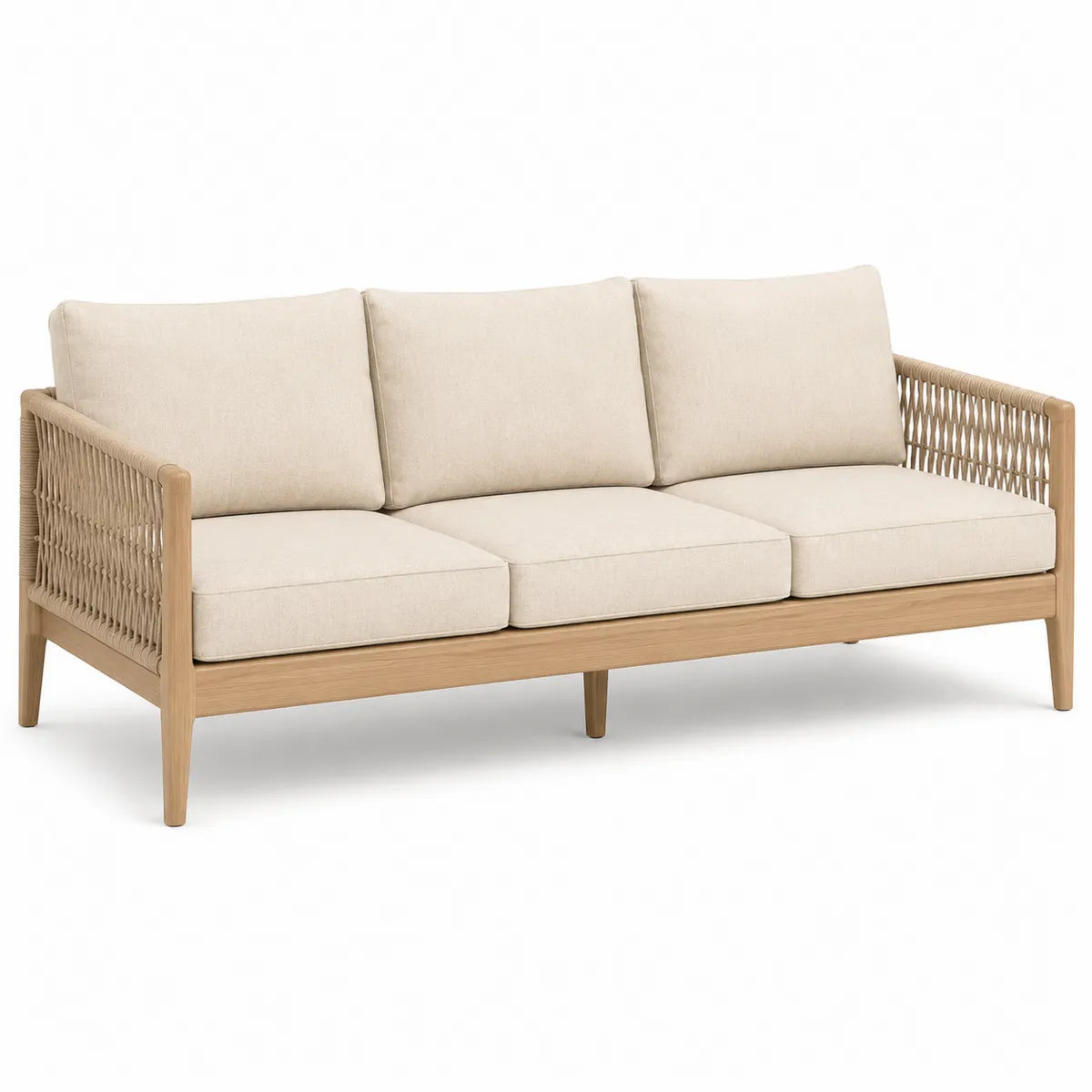 Sofa 3-osobowa z drewna tekowego i poliestru beżowa 210x85x75 cm
