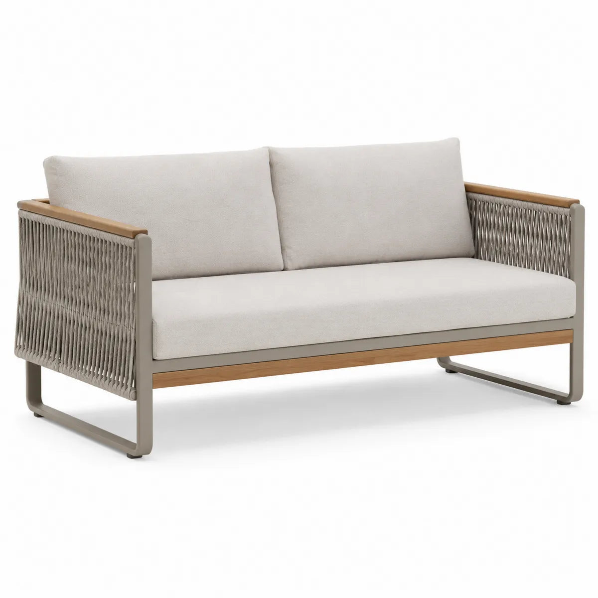 Sofa trzyosobowa ogrodowa z aluminium z drewnem teakowym