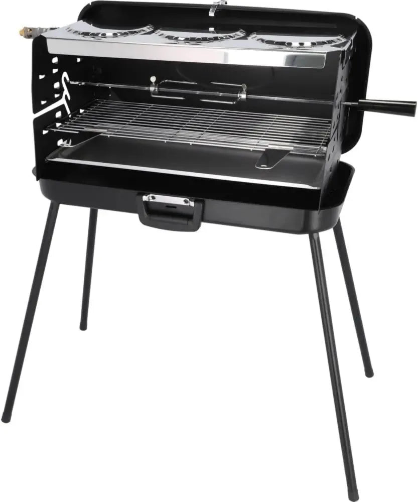 Berger, Produkt kempingowy grill z siatką 54 x 24 cm i górną płytą, Przenośny grill gazowy 3 światła 5 kW typu BBQ, Grill ogrodowy