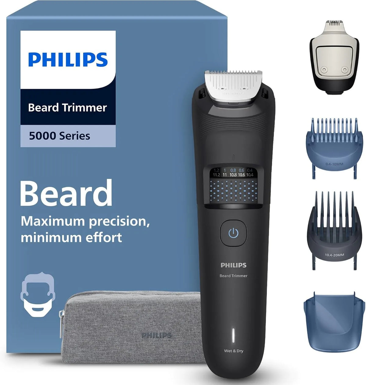 PHILIPS, BT5765 / 15 Pouch, Technologia BeardSense, do samoostrzenia ostrzy metalowych, Kosiarka do bródek 5000 Series, 40 regulowanych wysokości cięcia BT5765/15