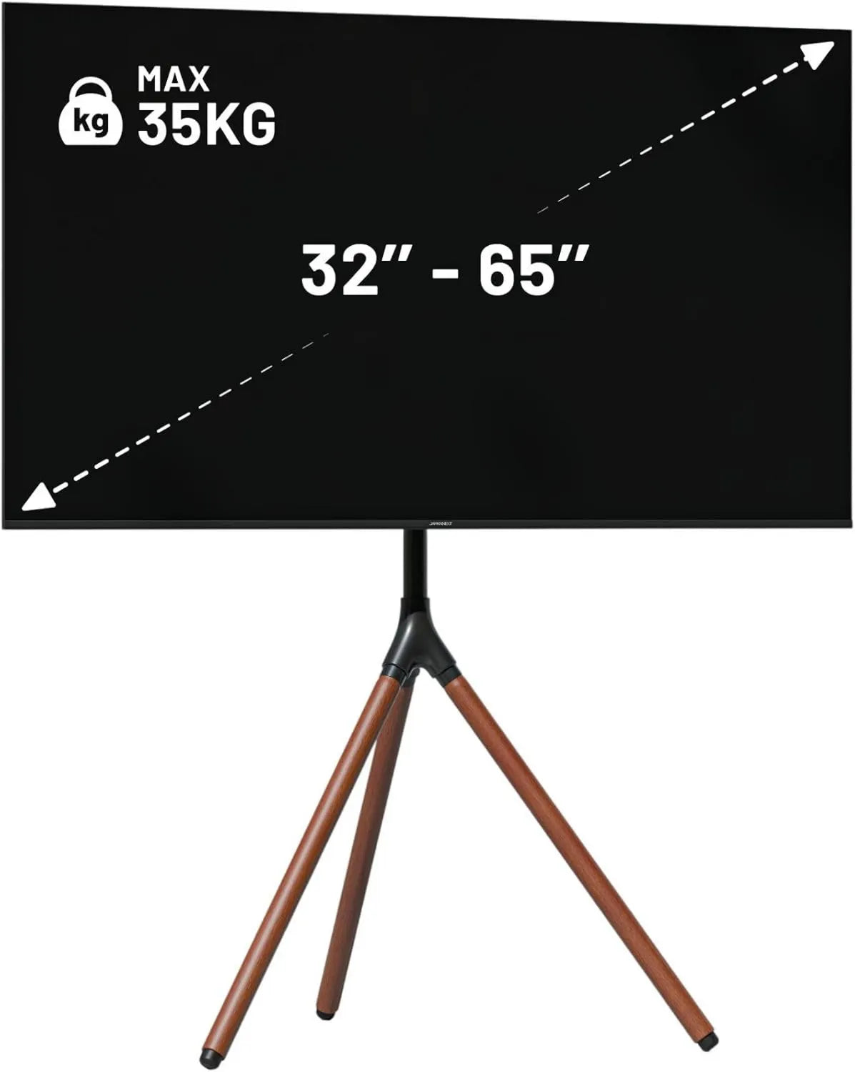 JAPANNEXT, Smart TV JN -3265 -TRIWOOD, 65 cali, TV, Max 35 kg ładunku, JAPANTEXT Mount Tripod Drewno do TV & Screen, Wysokość i Pivot Regulacja JN-3265-TRIWOOD
