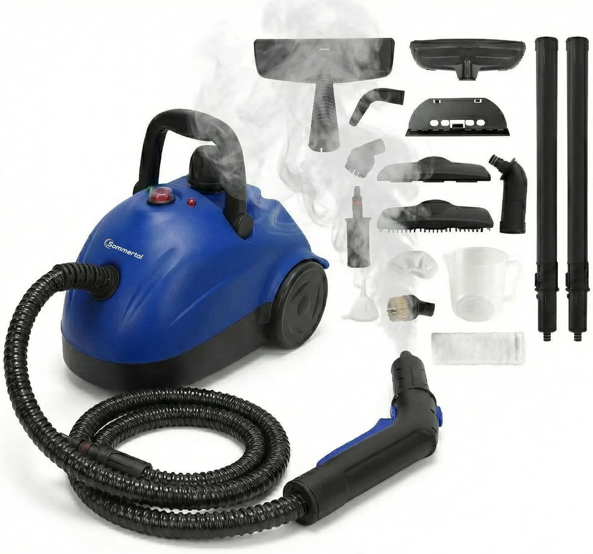 Sommertal myjka parowa, Czyszczenie parowe, 1500 W, SC1000, duży zbiornik, zużycie podłogi, kuchnia, samochód, okna i sofa, 16-częściowy zestaw akcesoriów