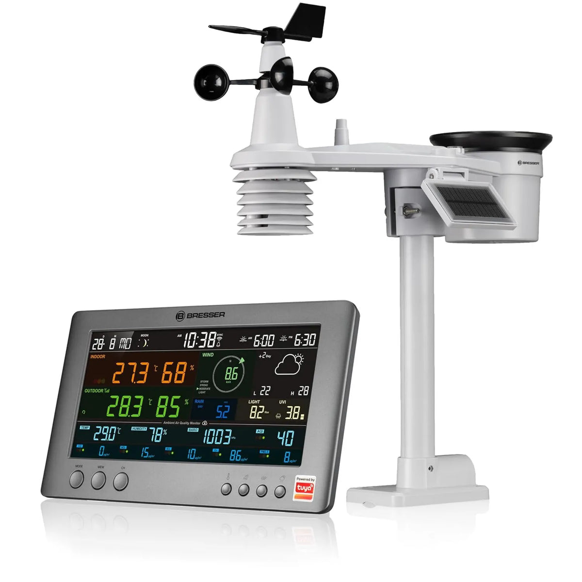 BRESSER, 7- in-1 CO2 stacji, Tuya Station, Sensor, bezprzewodowa stacja meteorologiczna, 1 Sensor, Wi-Fi, profesjonalny 7-en-1