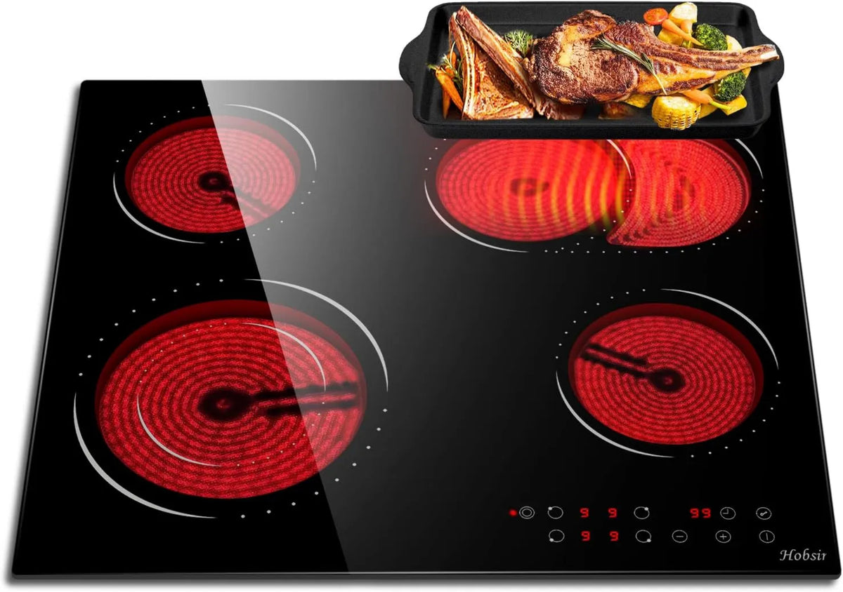 Płyta ceramiczna, 6600 W, 60 cm, 9 poziomów, timer, Hobsir Płyta ceramiczna 4 płyty, sterowanie sensorowe, strefa owalna, 9 poziomów mocy
