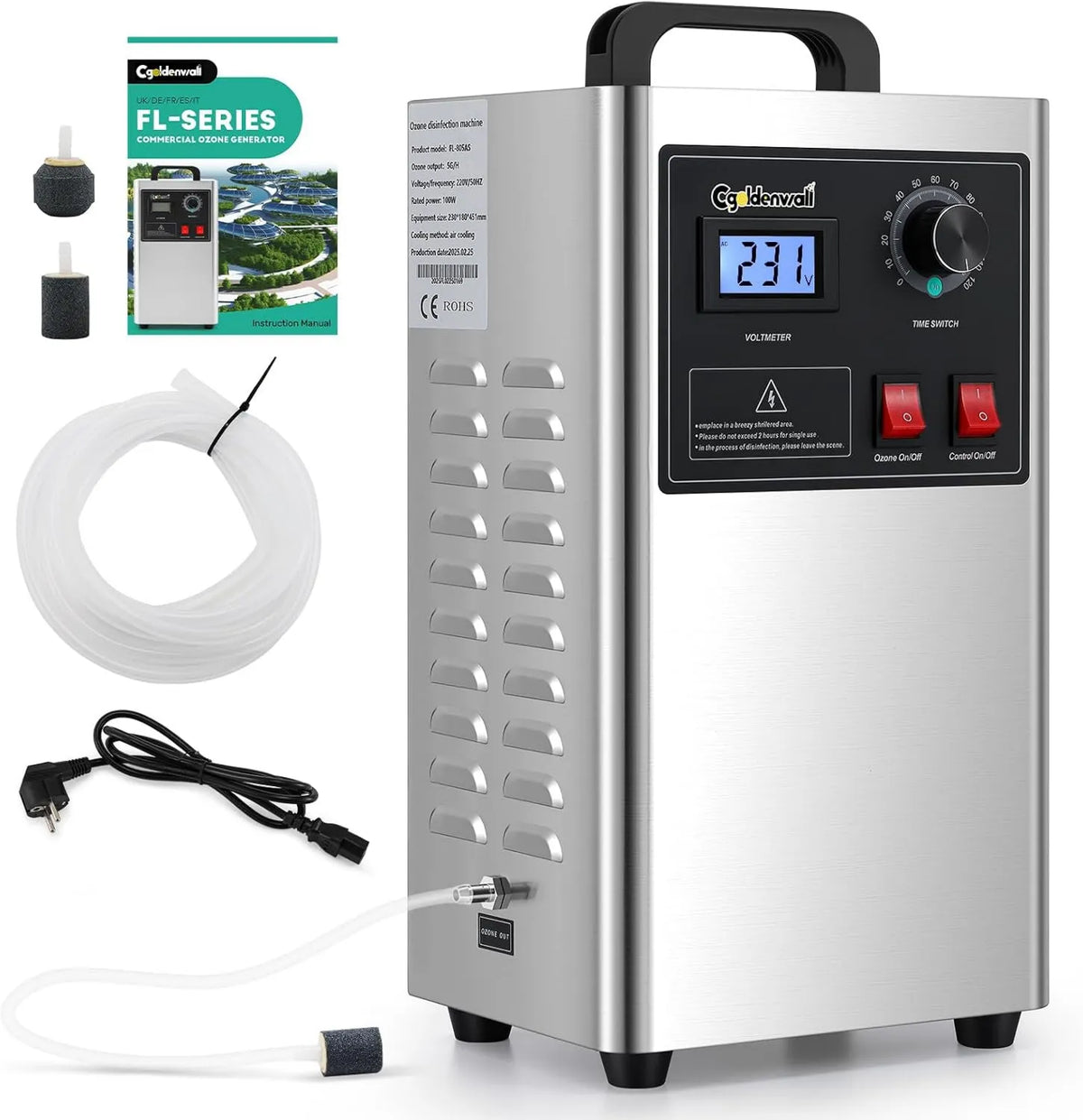 CGOLDENWALL oczyszczacz powietrza, Generator 5 g / h, 100 W, 5 g, licznik, do zastosowań laboratoryjnych / przemysłowych z kamieniem i rurką do napowietrzania, 5 g/h