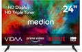 MEDION, Smart TV, 24 cali, TV, potrójny tuner DVB- T2, S2, nagrywarka PVR, MD 824102, VIDAA, 8 cm, Prime Video DVB-T2