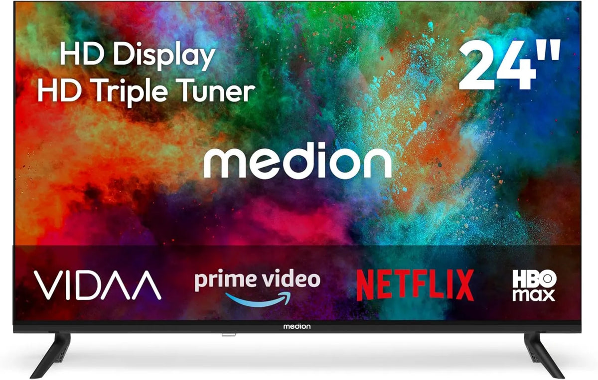 MEDION, Smart TV, 24 cali, TV, potrójny tuner DVB- T2, S2, nagrywarka PVR, MD 824102, VIDAA, 8 cm, Prime Video DVB-T2