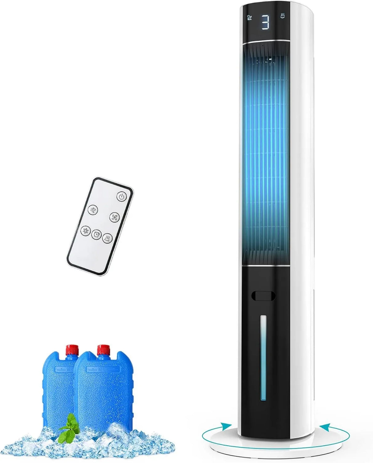 Rellytech, Wentylator, 3 l, przenośny, licznik, 3 prędkości, duży zbiornik, 3 w 1 bagienny chłodnica z 3 l zbiornik wody, 12 godzin zegar
