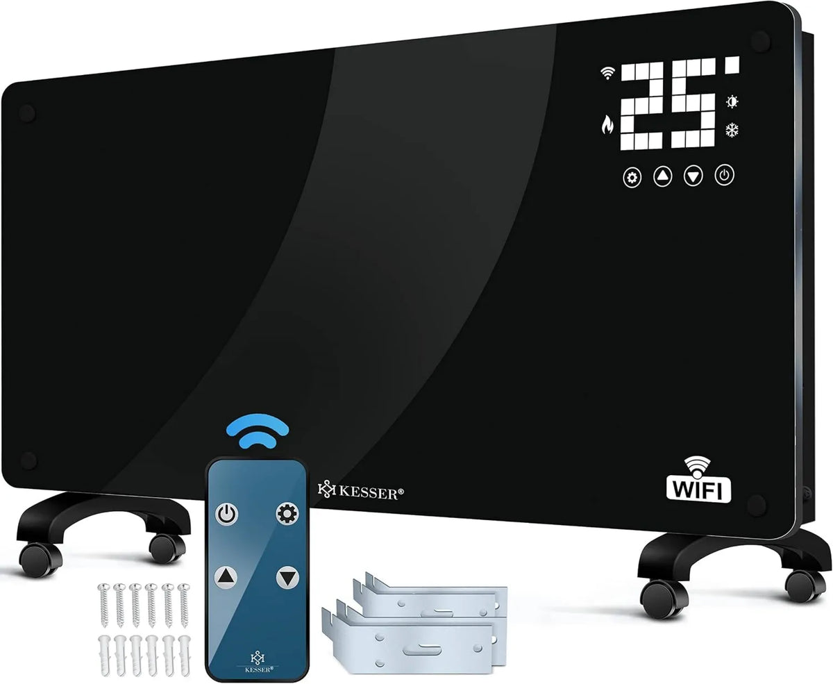 KESSER grzejnik elektryczny, Elektryczna grzejnik, 2500 W, dotyk, licznik, WiFi, wyświetlacz LCD, czarny