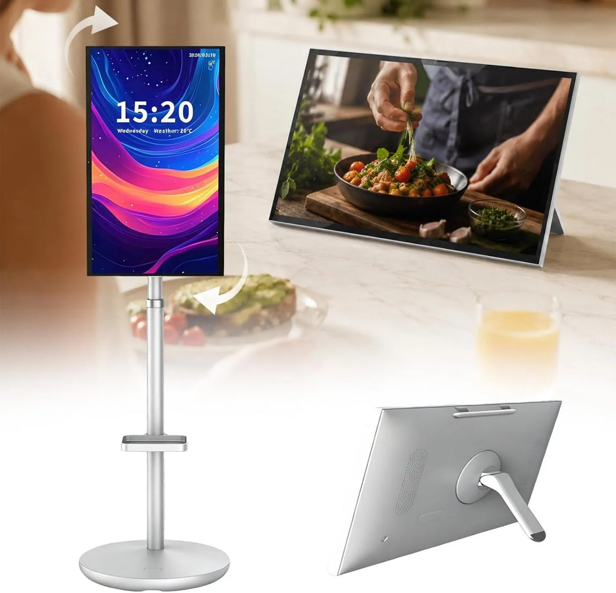 agreilduite, Smart TV 6GB + 128GB 2in1, 27 cali, TV, przenośny, dotykowy, 24, 2in1 Wsparcie kół i biurko